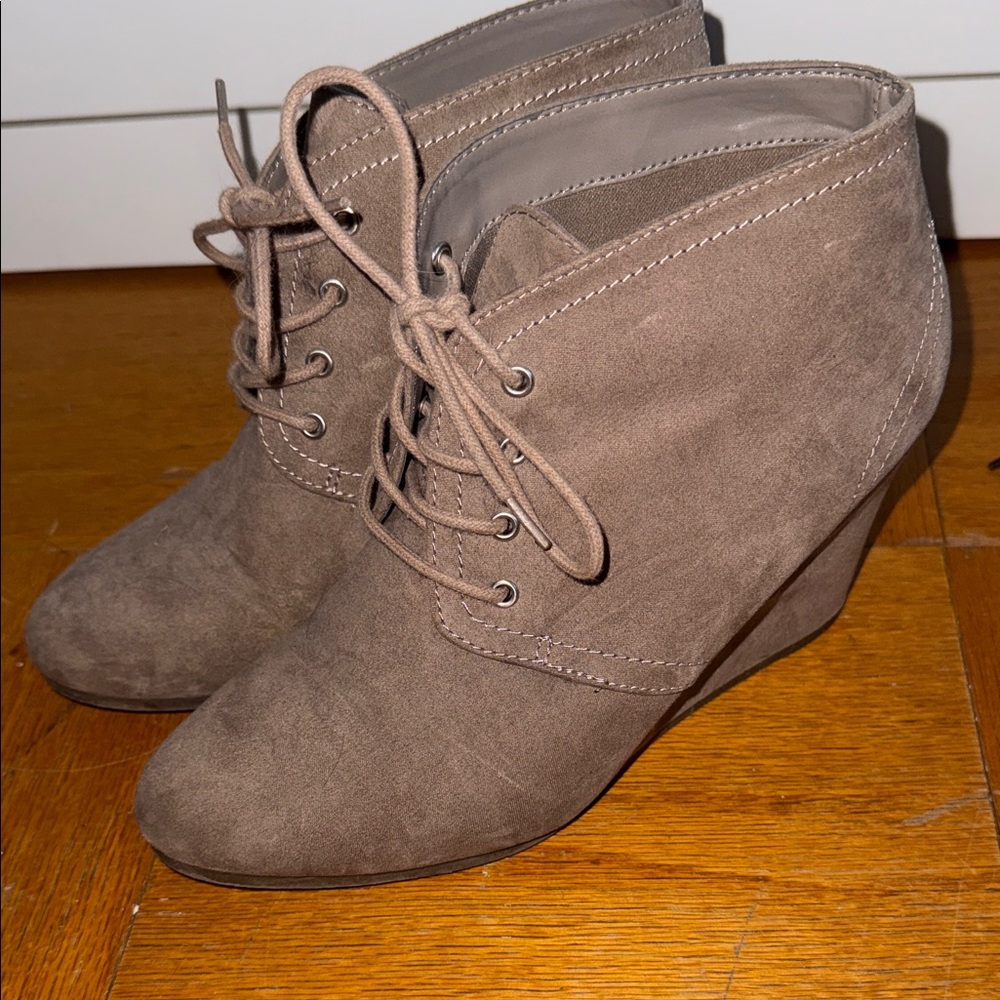 Women's Taupe Wedge Ankle Boots